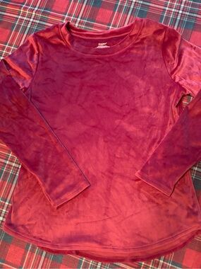 Velvet Long-Sleeve Crewneck Top - Burgundy